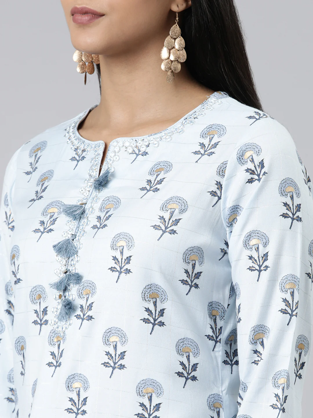 Neerus Blue Regular Calf Length Printed Readymade Suits - Image 4