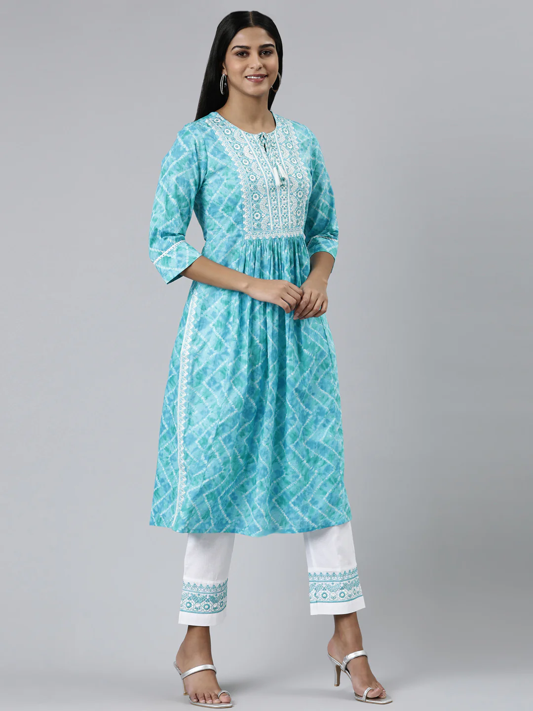 Neerus Blue Regular Calf Length Printed Readymade Suits - Image 2