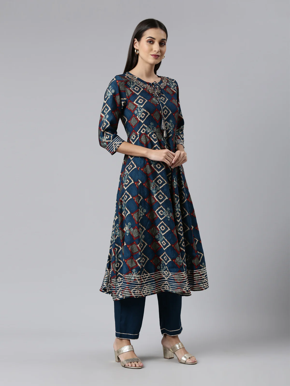 Neerus Blue Regular Calf Length Printed Readymade Suits - Image 2