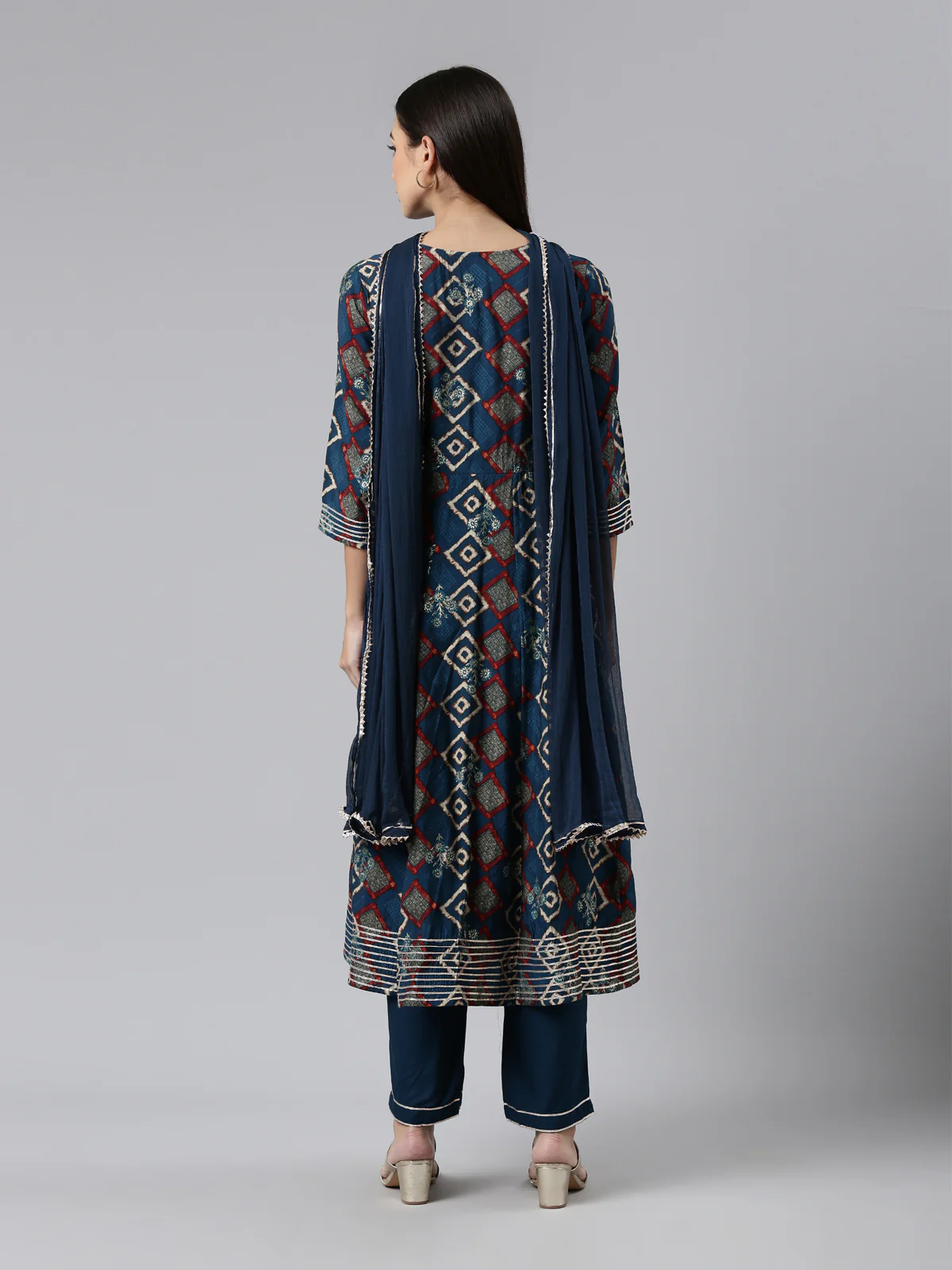 Neerus Blue Regular Calf Length Printed Readymade Suits - Image 3