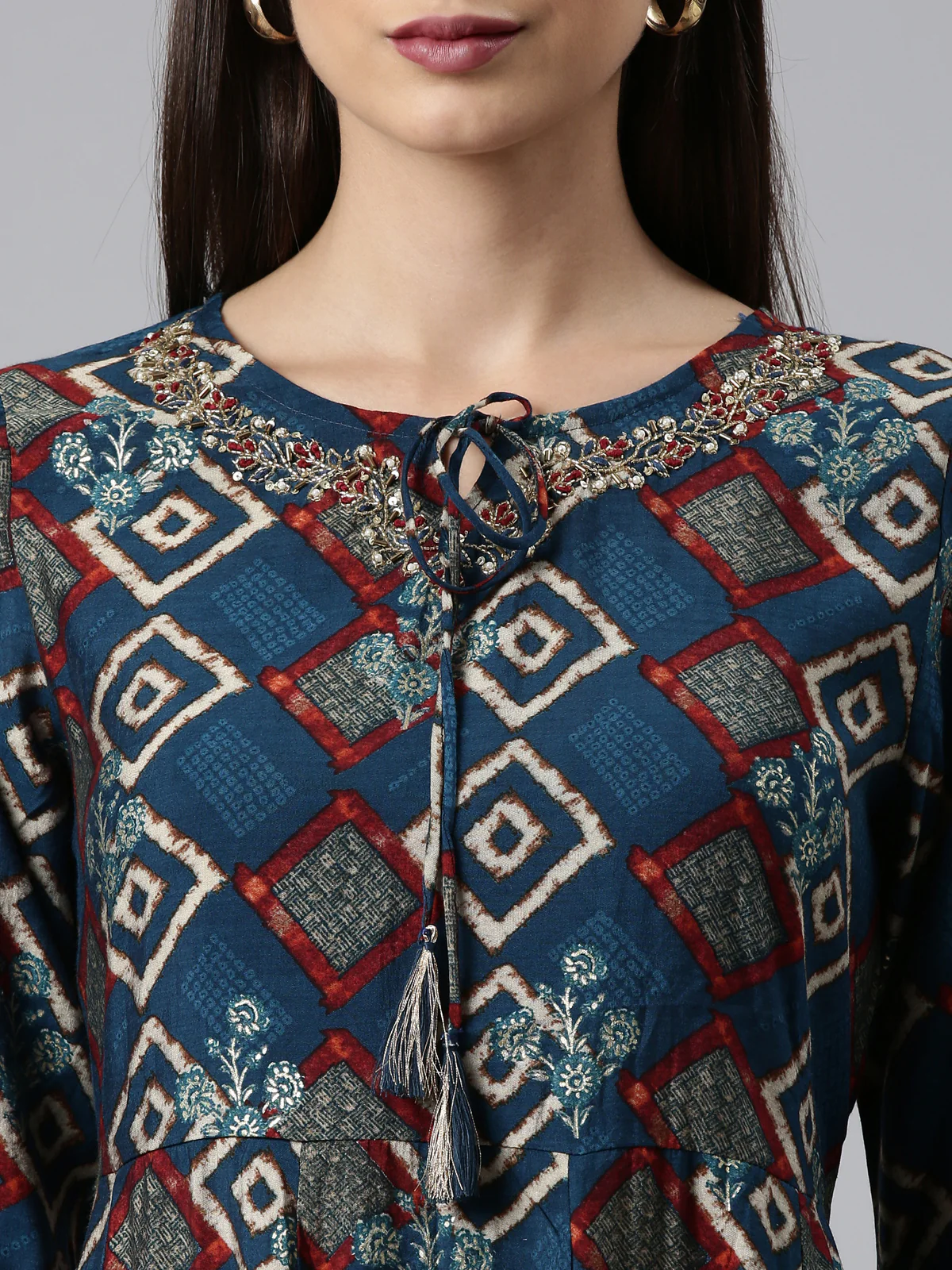 Neerus Blue Regular Calf Length Printed Readymade Suits - Image 4