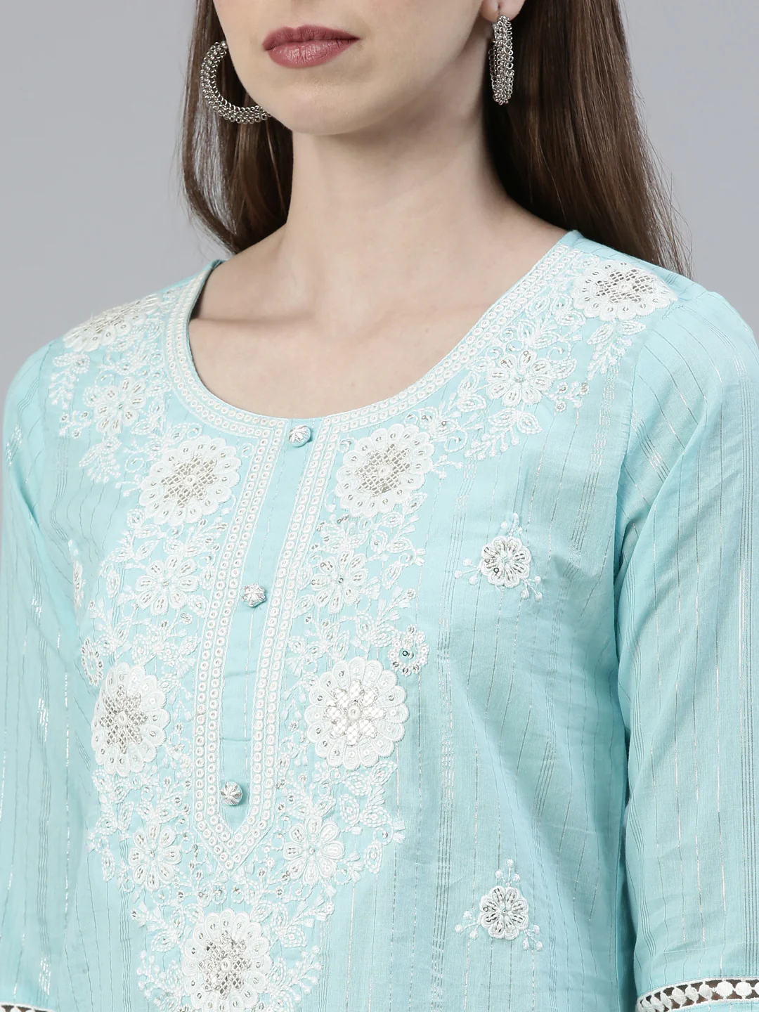 Neerus Blue Regular Knee Length Embroidered Readymade Suits - Image 4