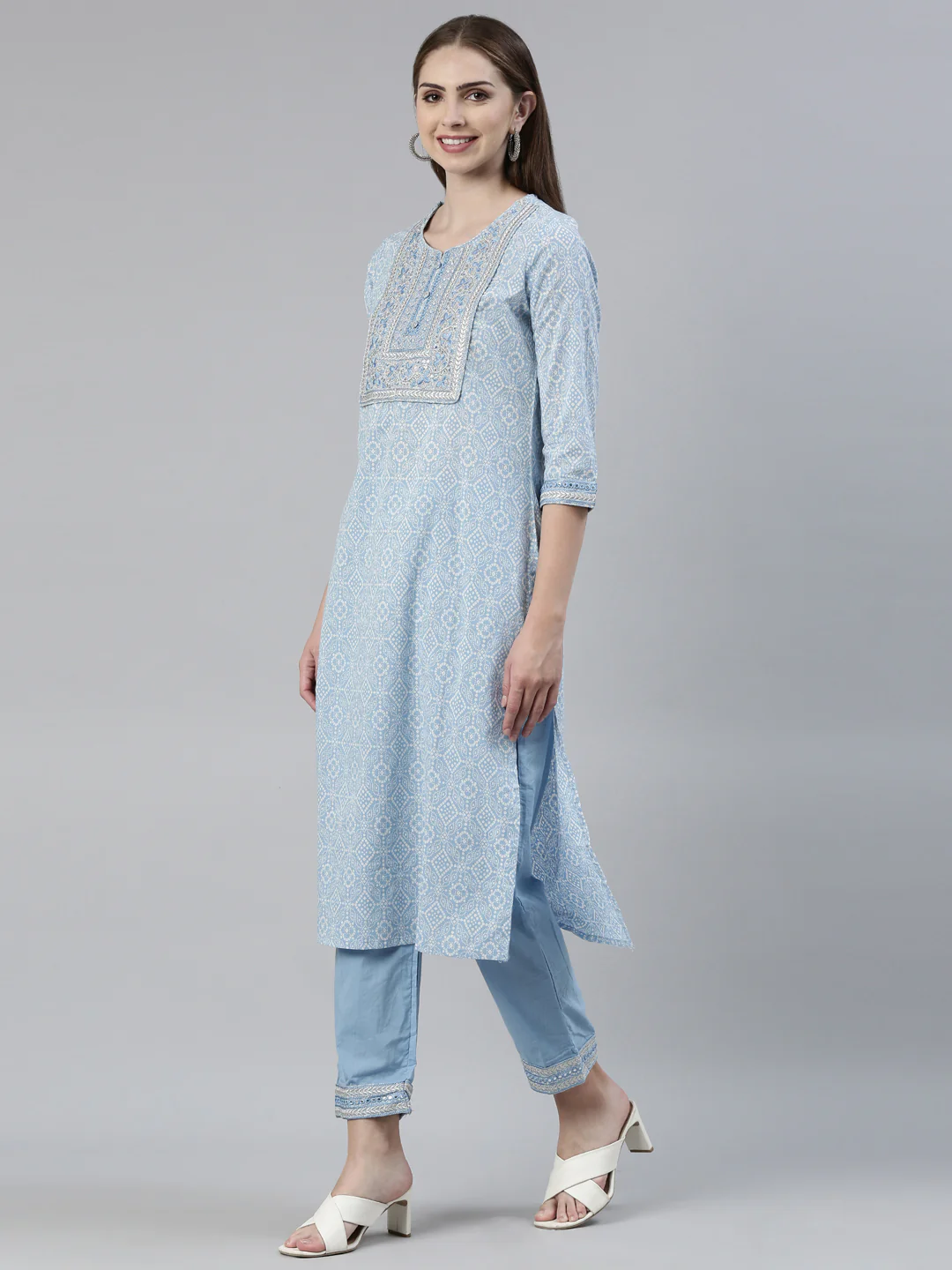 Neerus Blue Regular Knee Length Printed Readymade Suits - Image 2