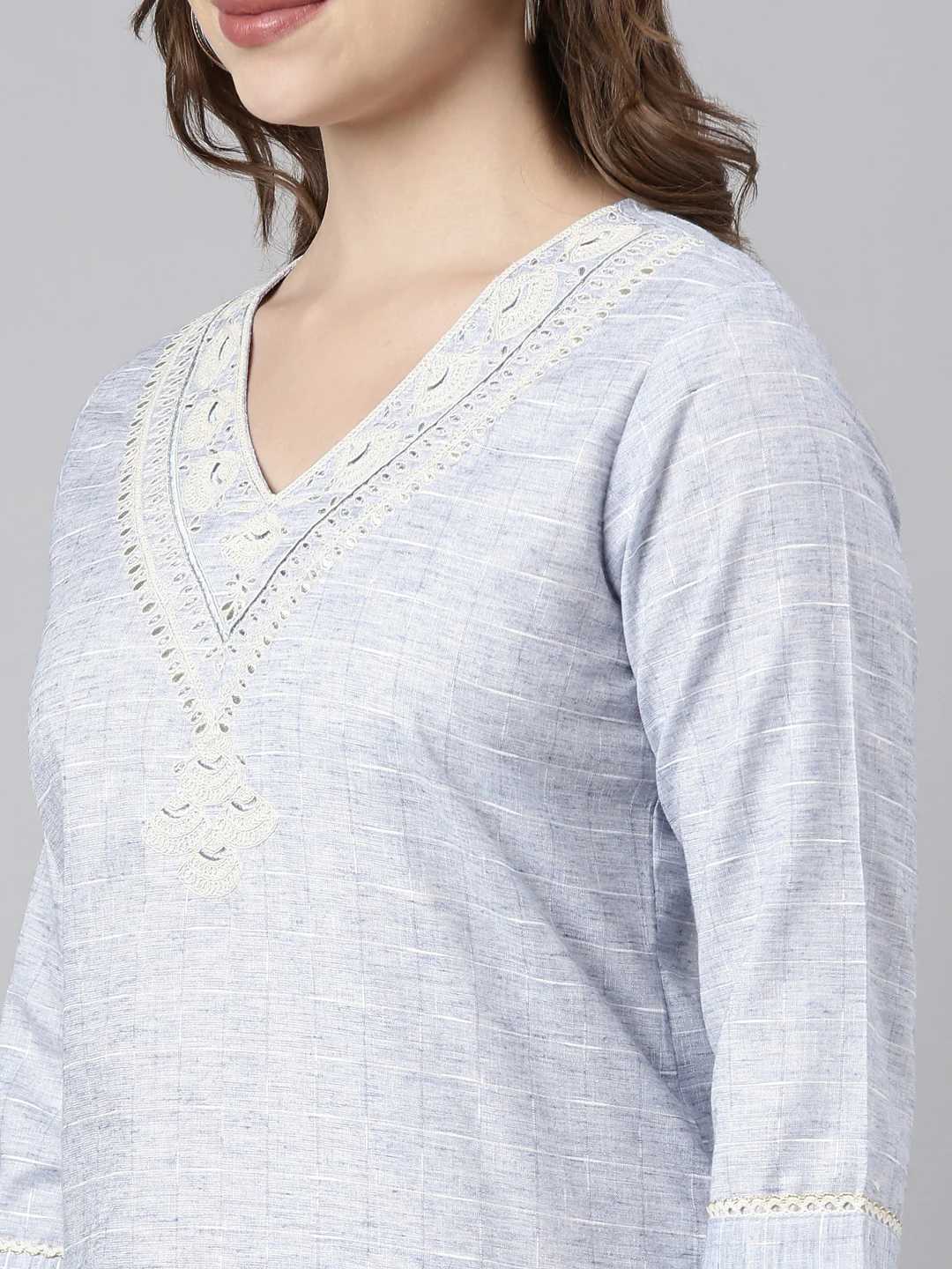 Neerus Blue Regular Straight Checked Kurta - Image 4