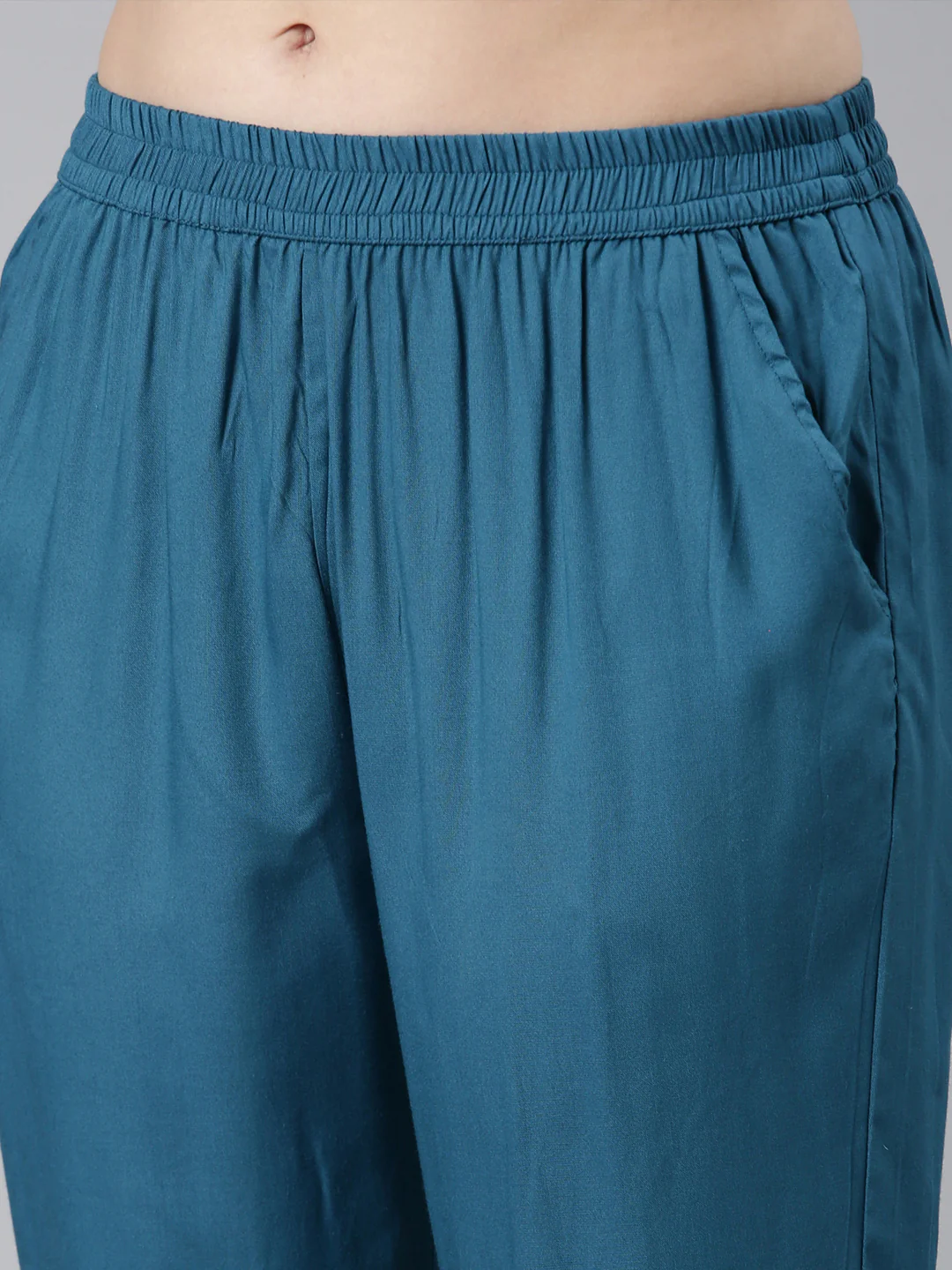 Neerus Blue Regular Straight Colourblocked Kurta And  Trousers With Dupatta - Image 6