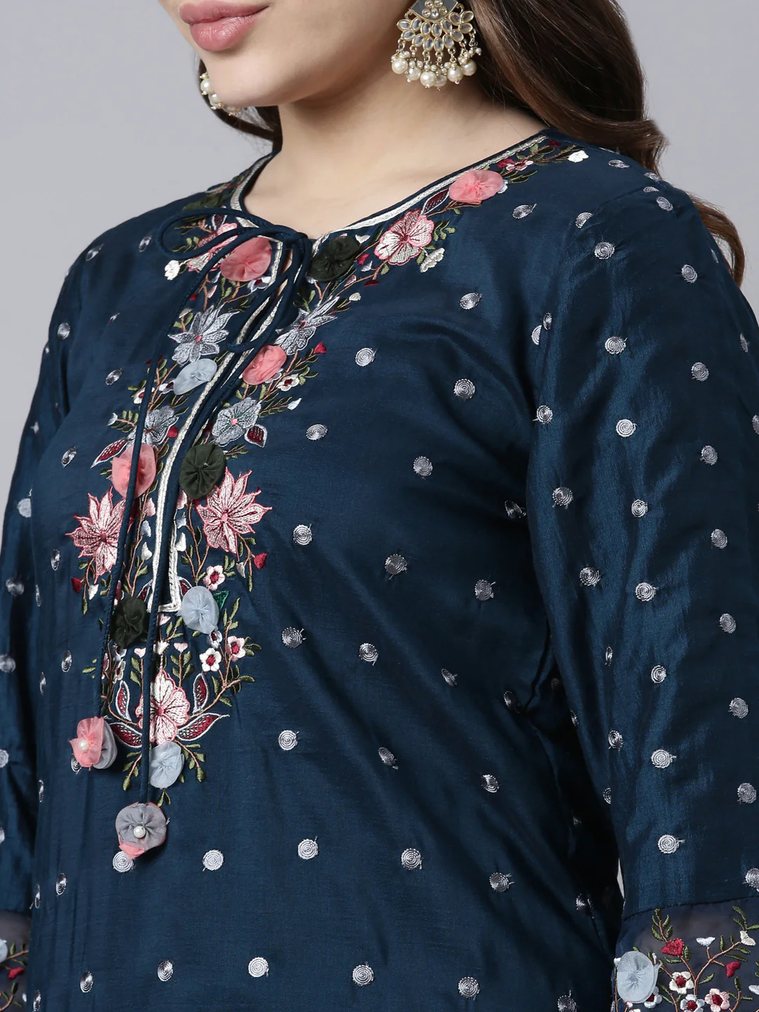 Neerus Blue Regular Straight Floral Kurta And Sharara With Dupatta - Image 4