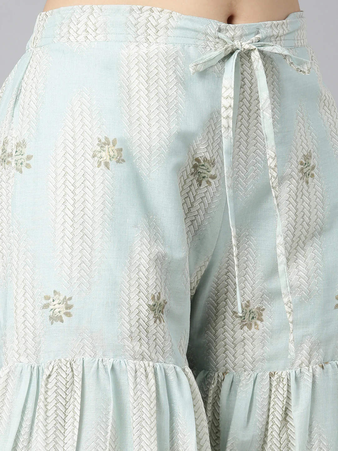 Neerus Blue Regular Straight Floral Kurta And Sharara With Dupatta - Image 6