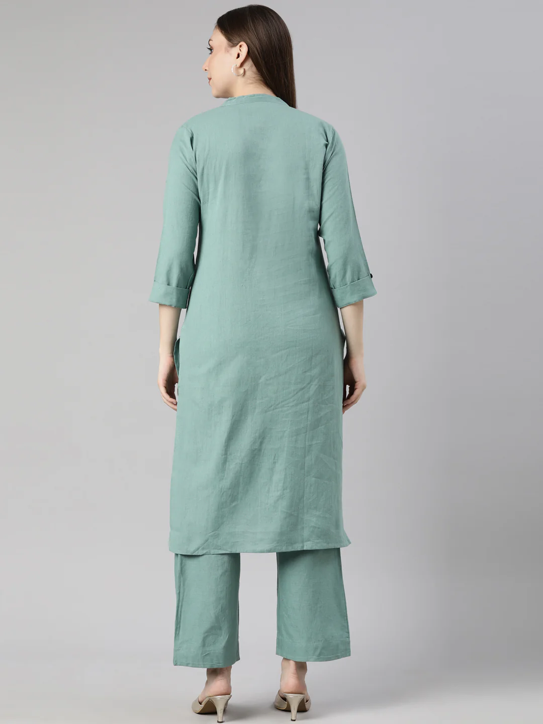 Neerus Blue Regular Straight Floral Kurta And Trousers - Image 3