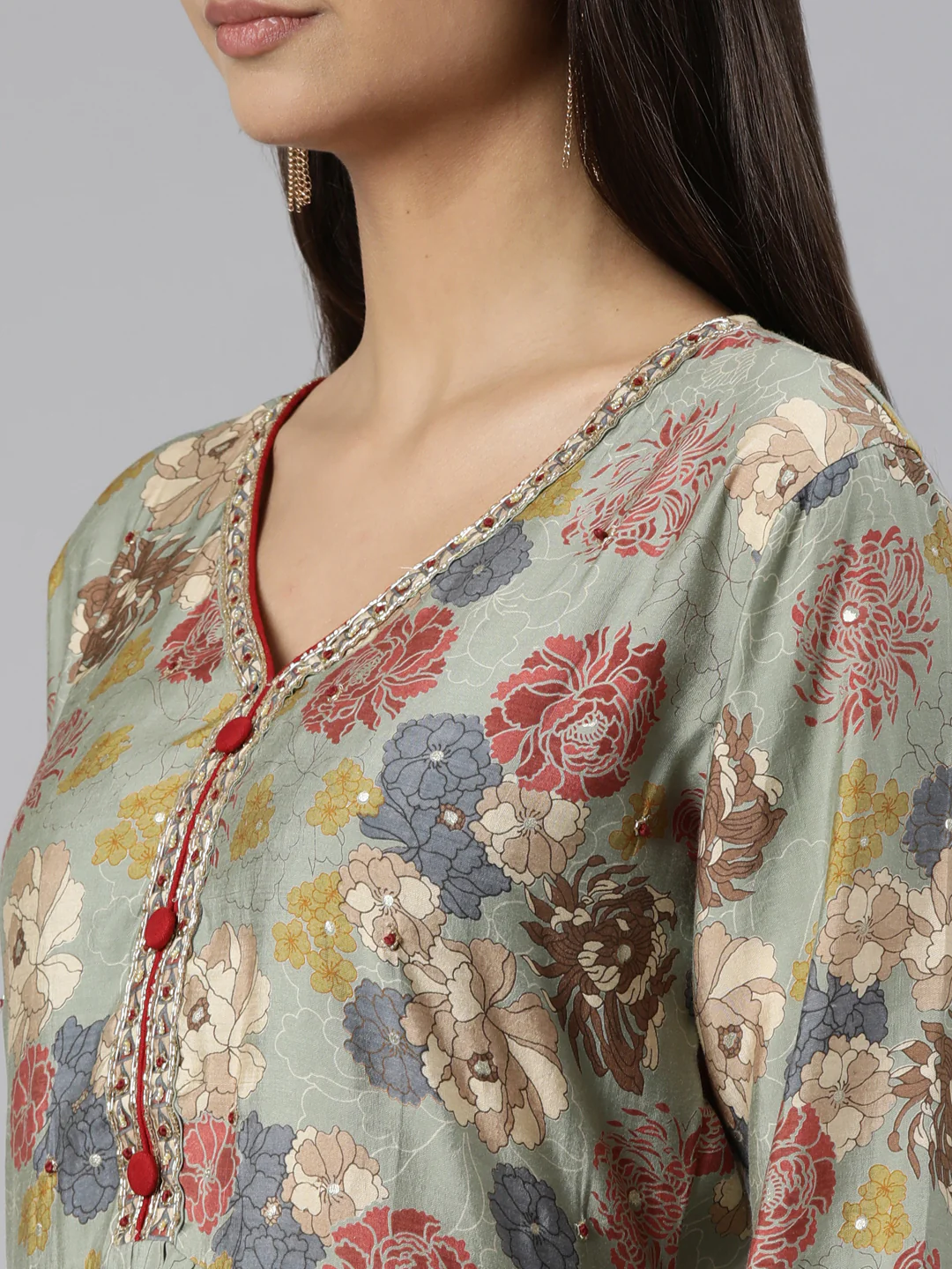 Neerus Regular Straight Floral Kurta And Trousers With Dupatta - Image 5