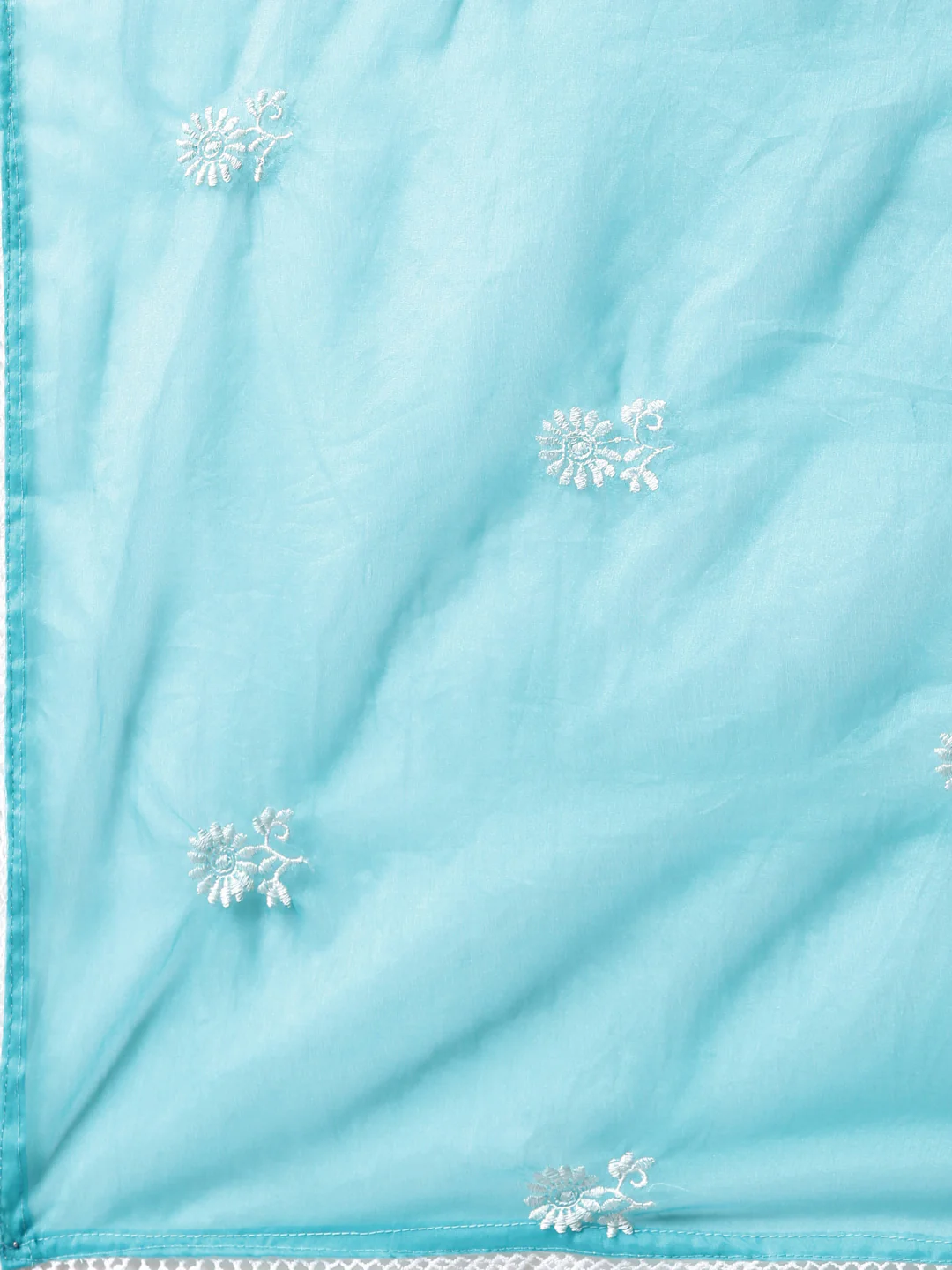 Neerus Blue Regular Straight Floral Kurta And Trousers With Dupatta - Image 7