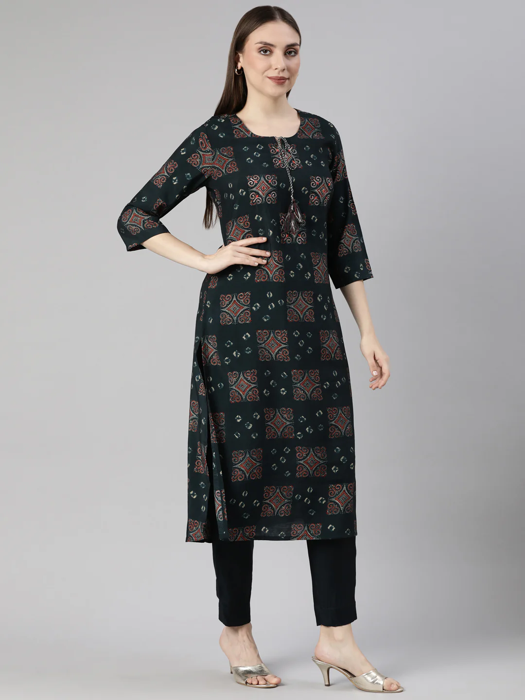 Neerus Blue Regular Straight Geometric Kurta And  Trousers With Dupatta - Image 2