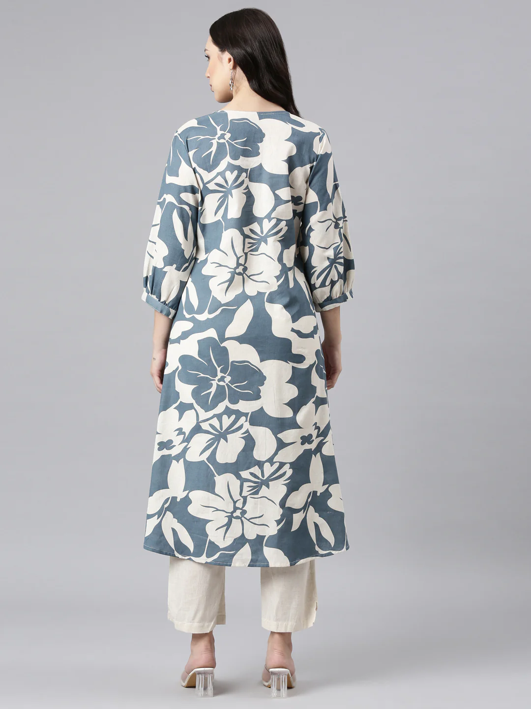 Neerus Blue Regular Straight Kurta and Trousers - Image 3