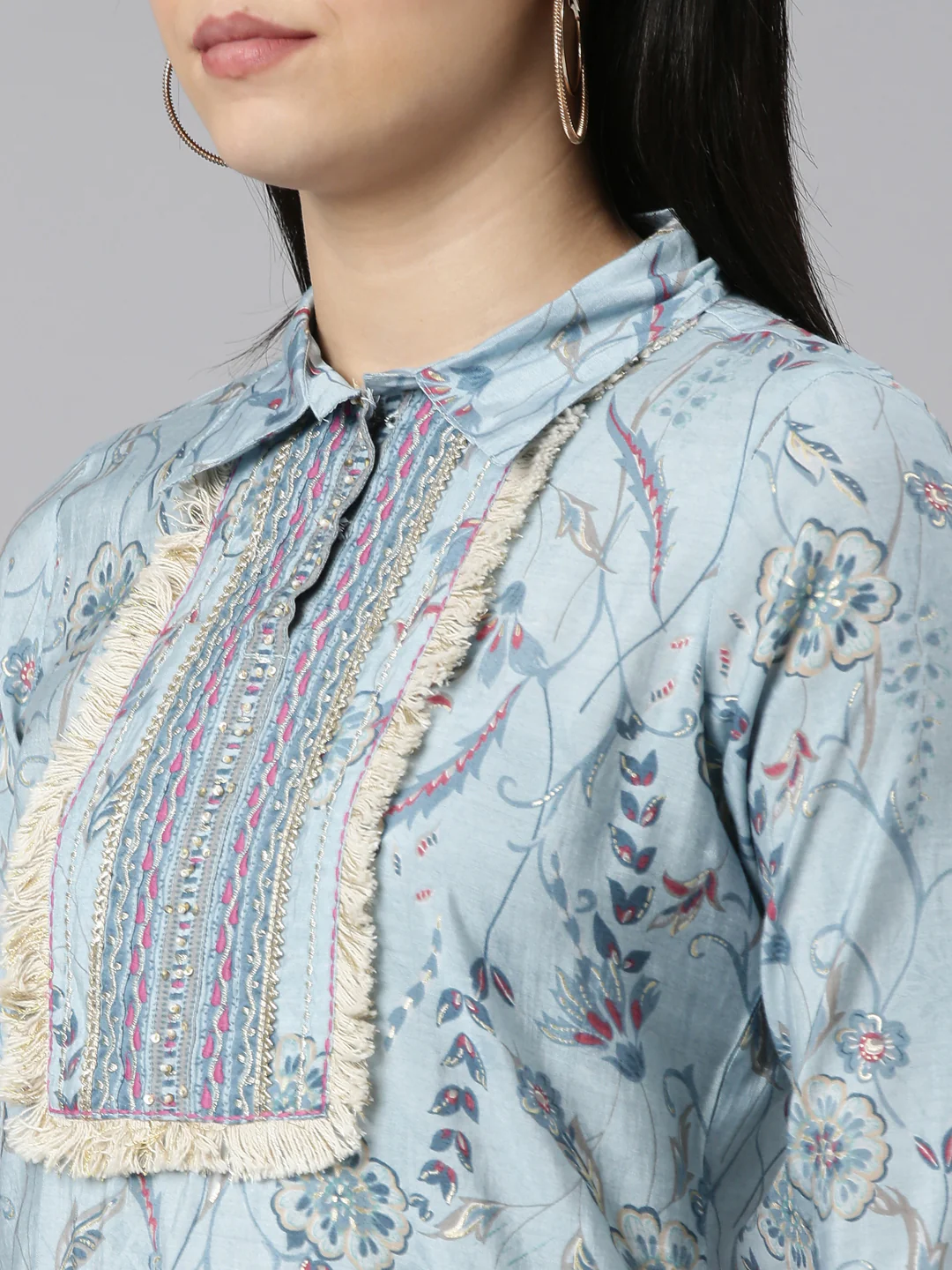 Neerus Blue Regular Straight Printed Kurta And Salwar With Dupatta - Image 4