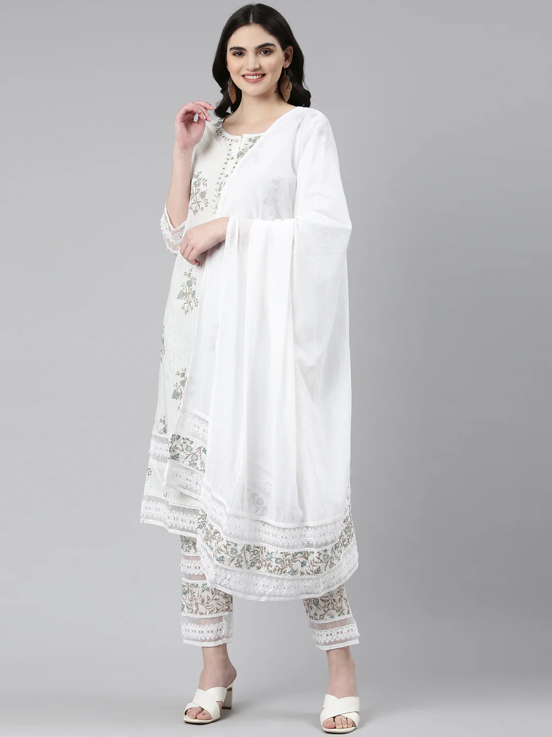Neerus Blue Regular Straight Printed Readymade suits