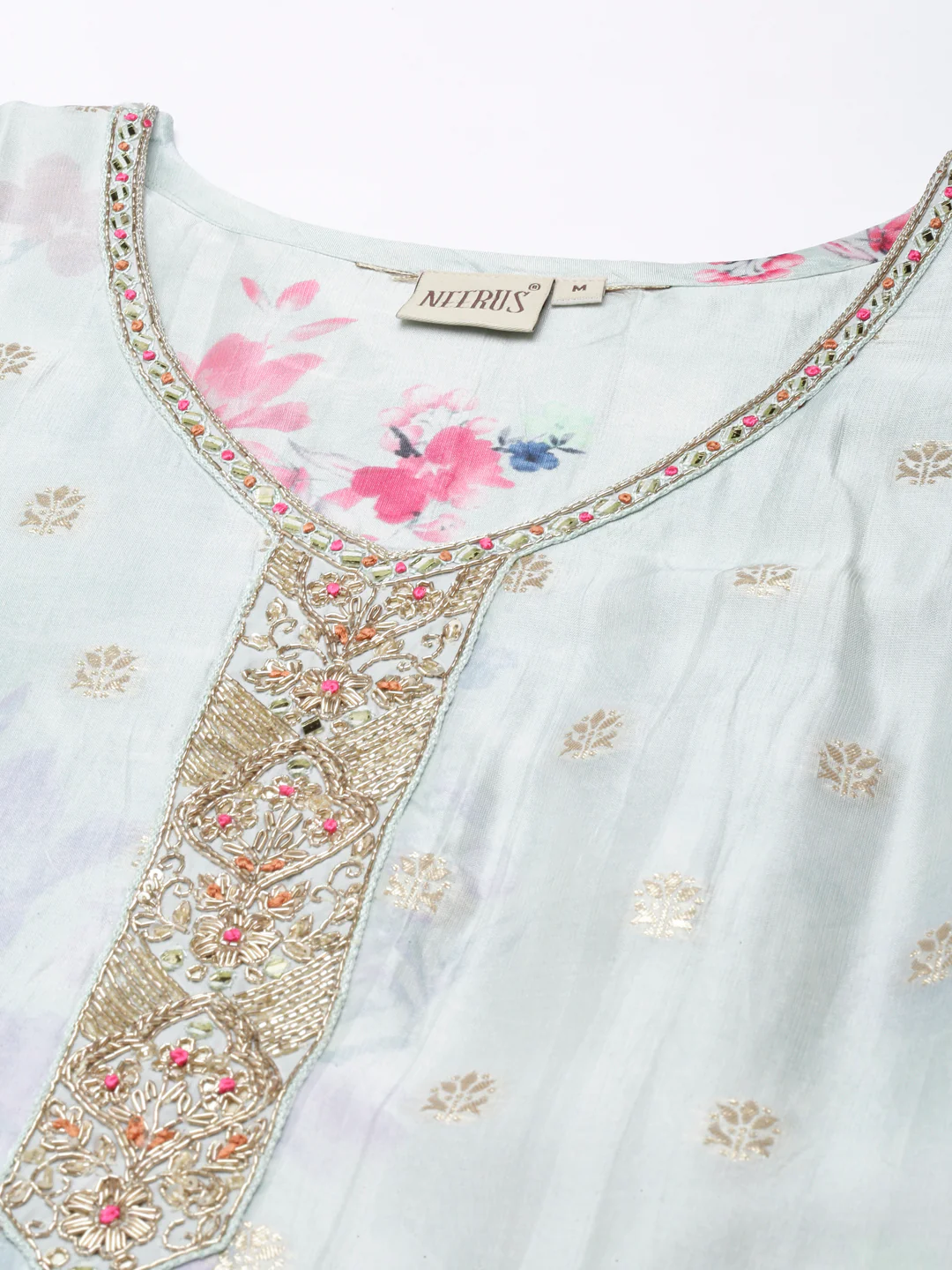 Neerus Blue Regular Straight Printed Kurta and Trousers With Dupatta - Image 4