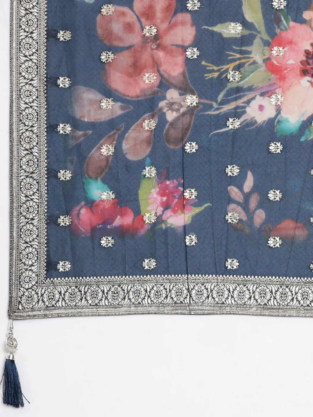 Neerus Blue Regular Straight Printed Kurta and Trousers With Dupatta - Image 7