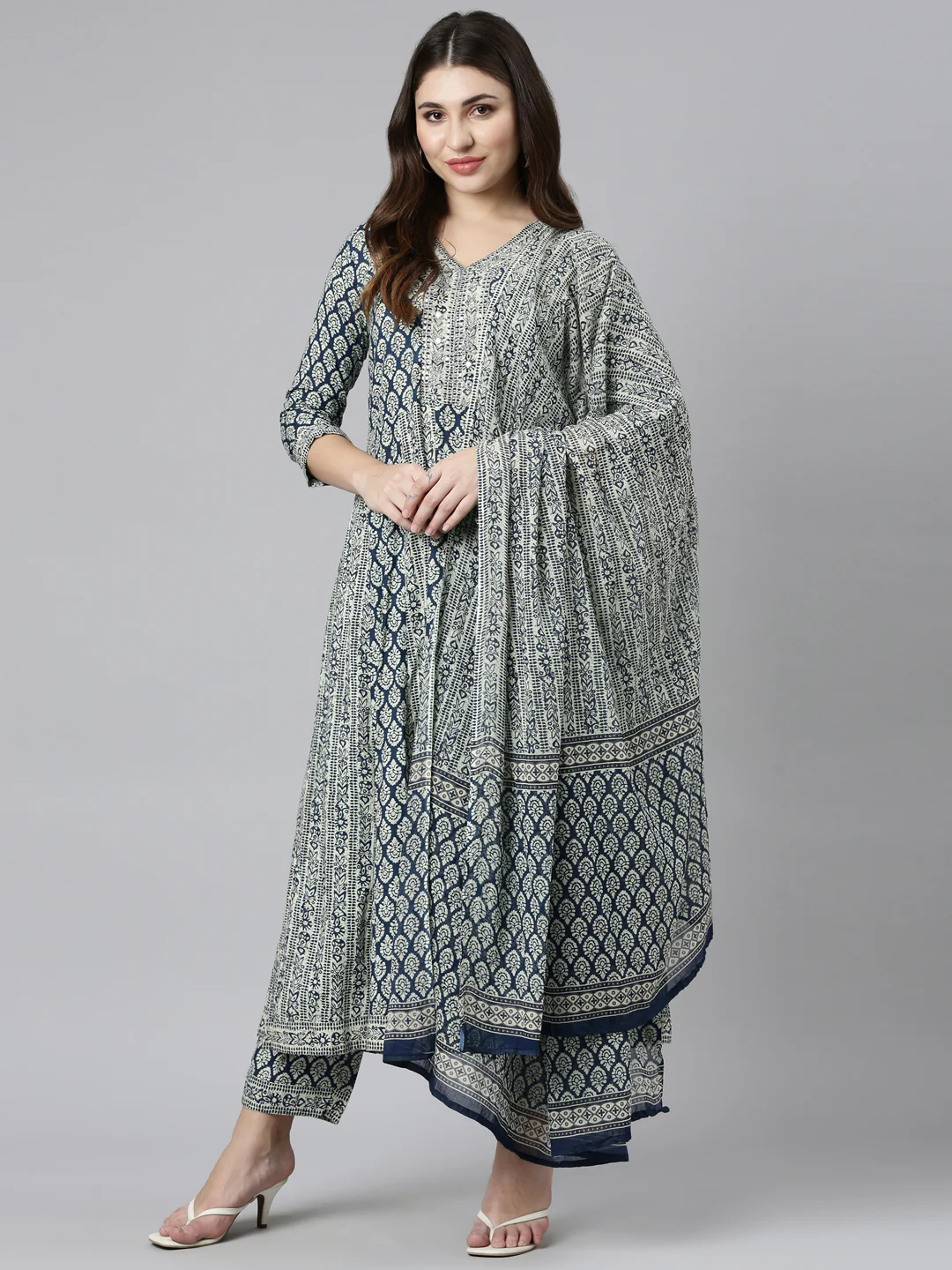 Neerus Blue Regular Straight Printed Readymade suits - Image 5