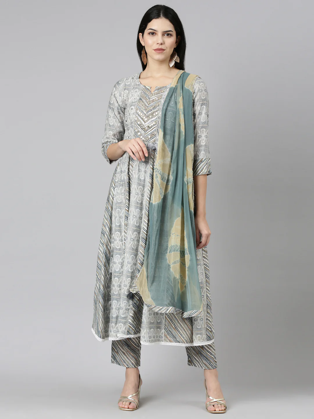 Neerus Blue Regular Straight Printed Readymade suits
