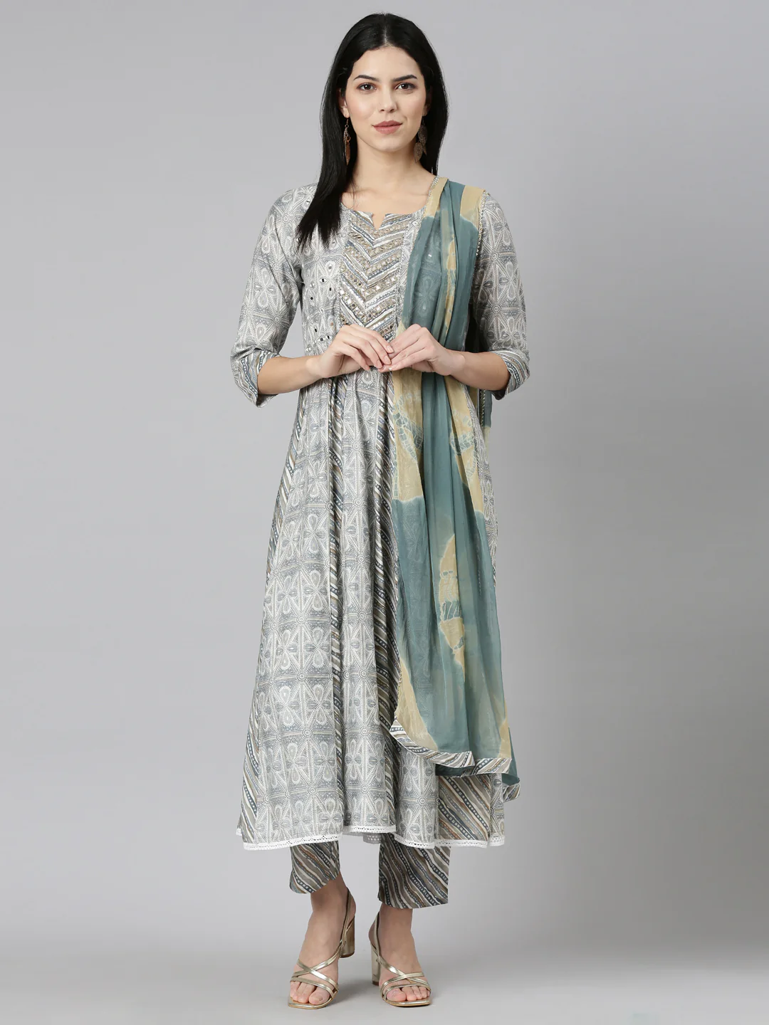 Neerus Blue Regular Straight Printed Readymade suits - Image 5