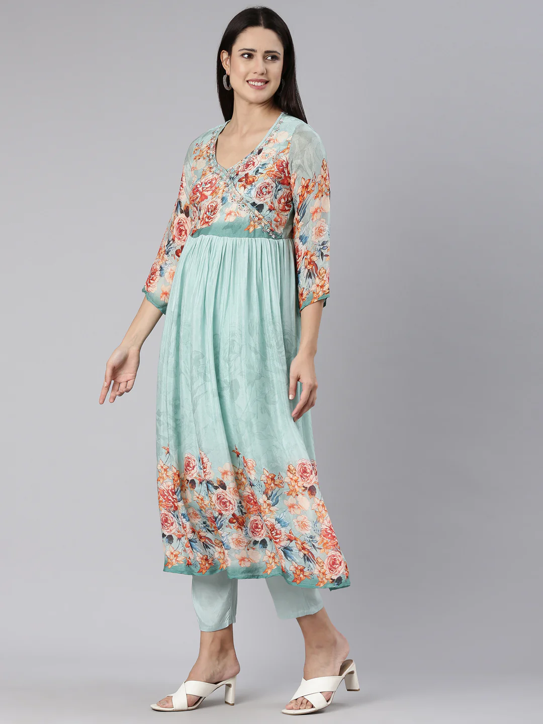 Neerus Blue Regular Straight Printed Readymade suits - Image 2