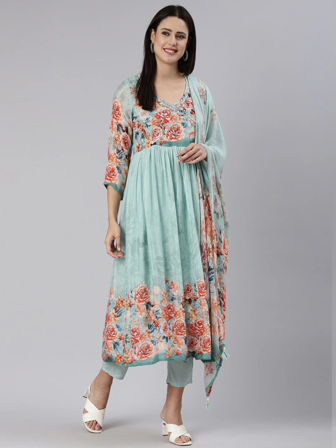 Neerus Blue Regular Straight Printed Readymade suits - Image 5