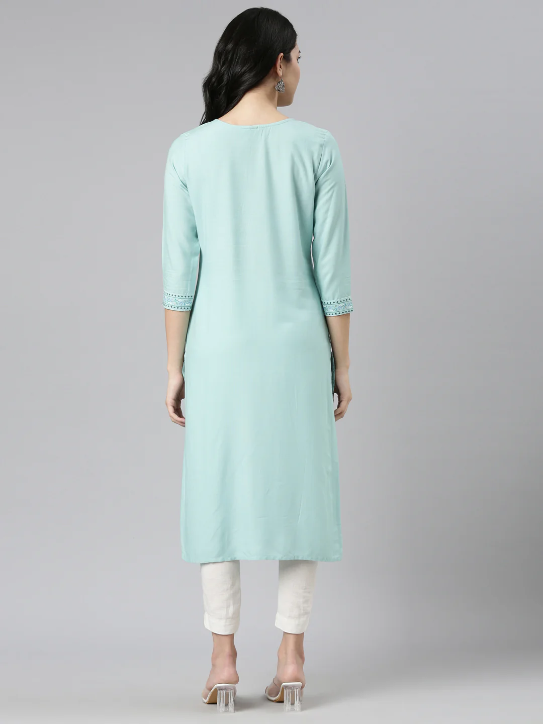 Neerus Blue Regular Straight Printed Kurta - Image 3
