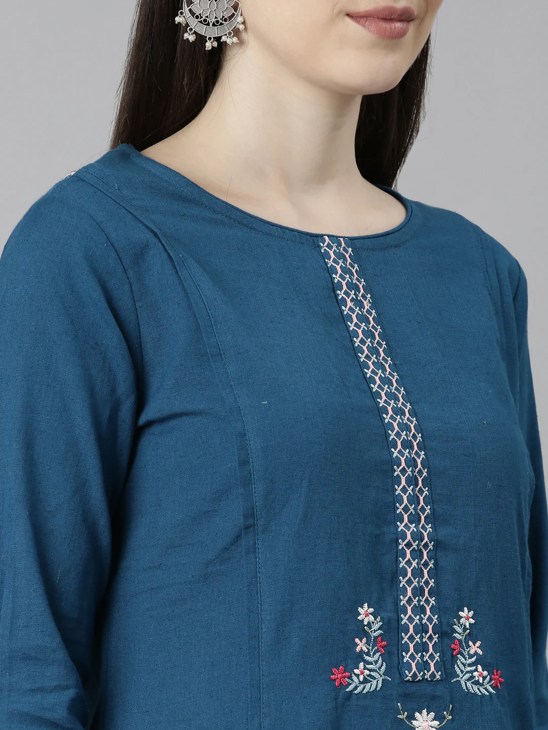Neerus Blue Regular Straight Solid Kurta And Trousers - Image 4