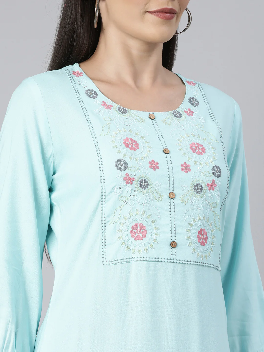 Neerus Blue Regular Straight Solid Kurta - Image 5