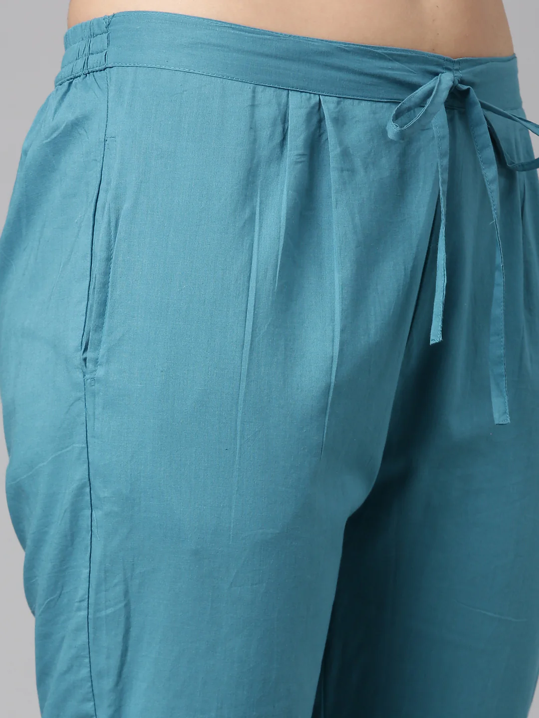 Neerus Blue Regular Straight Striped Kurta And Trousers With Dupatta - Image 6