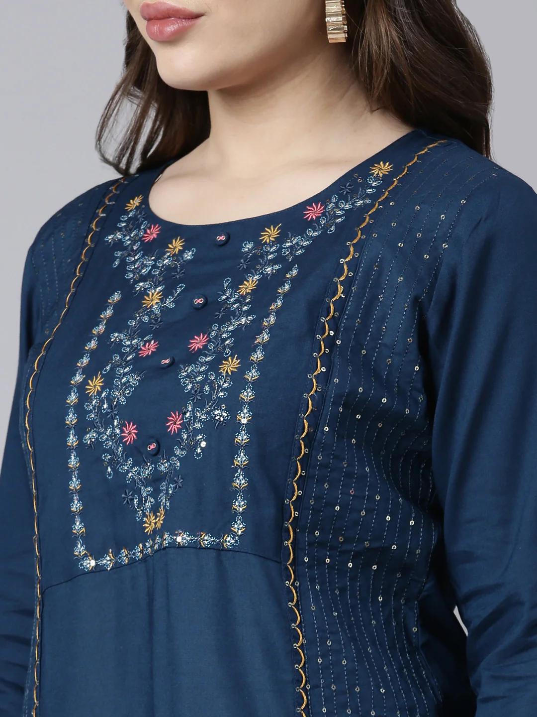Neerus Blue Regular Straight Woven Design Kurta - Image 4