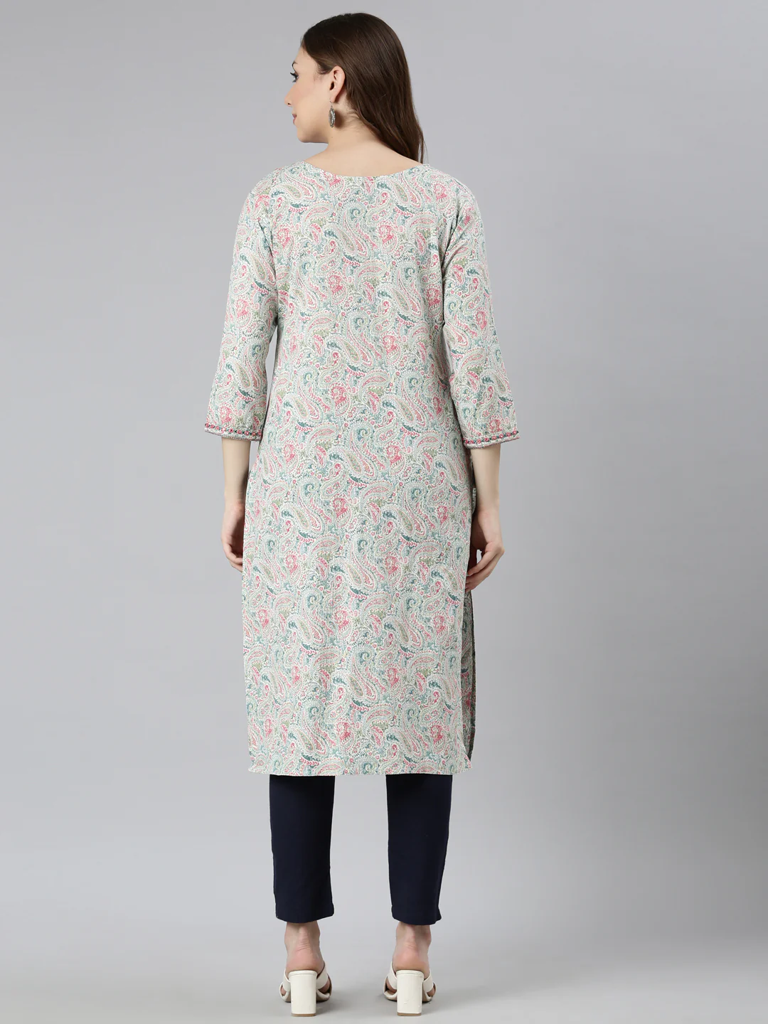 Neerus Blue Regular Straight Woven Design Kurta - Image 3