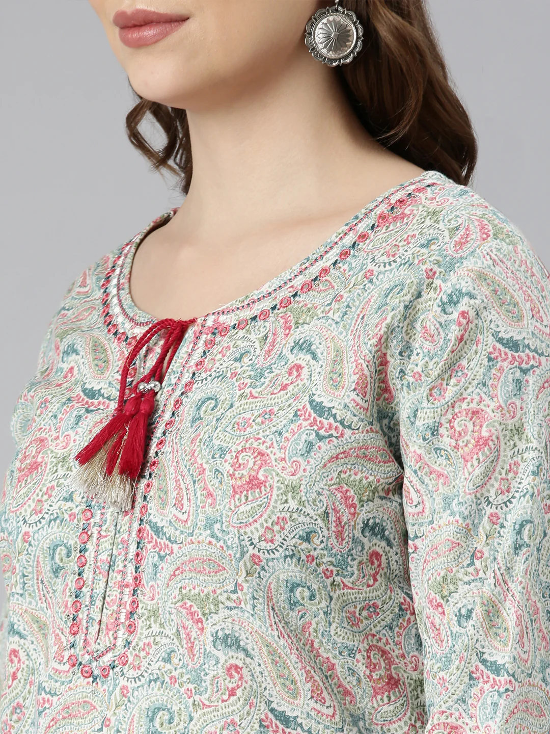 Neerus Blue Regular Straight Woven Design Kurta - Image 5