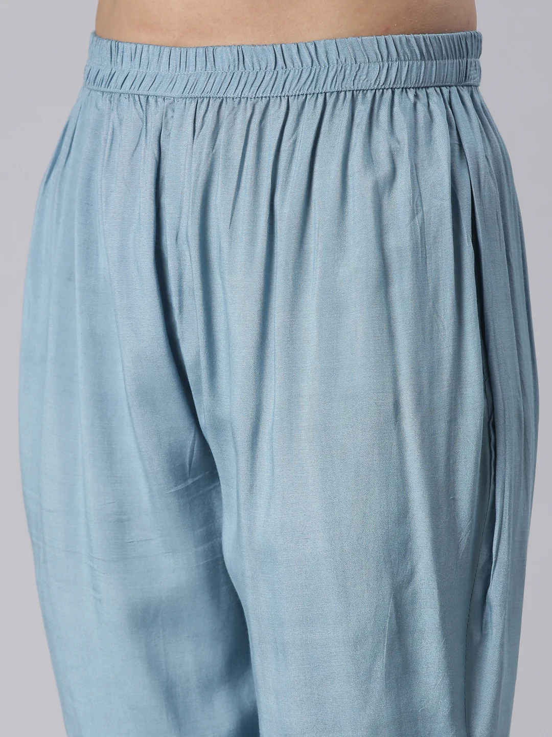 Neerus Blue Solid Straight Kurta and Trousers With Dupatta - Image 6