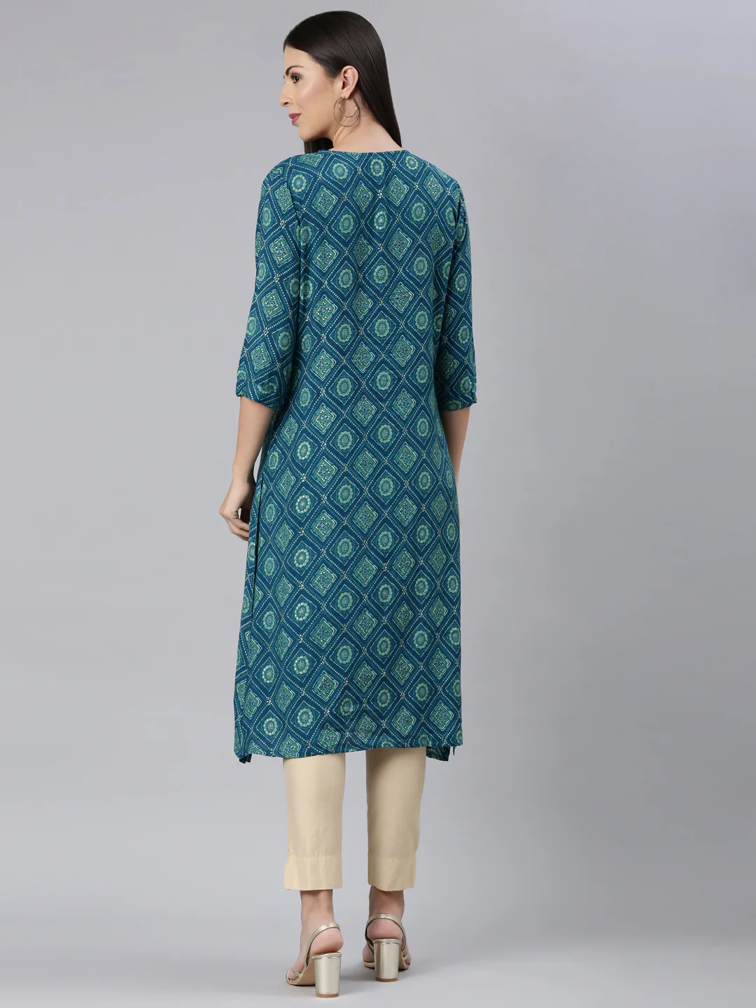 Neerus Blue Straight Casual Bandhani Straight Kurta - Image 4
