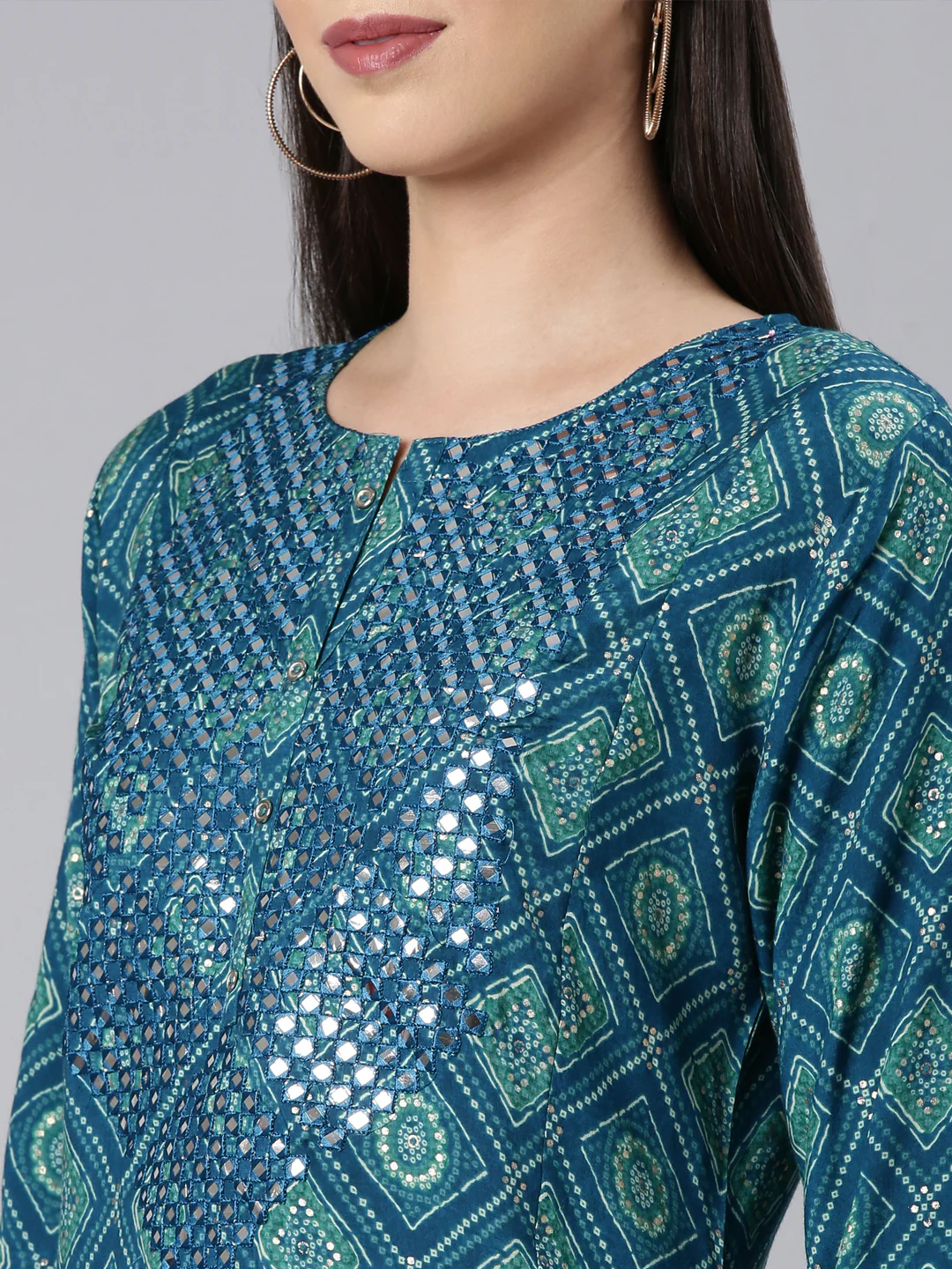 Neerus Blue Straight Casual Bandhani Straight Kurta - Image 5