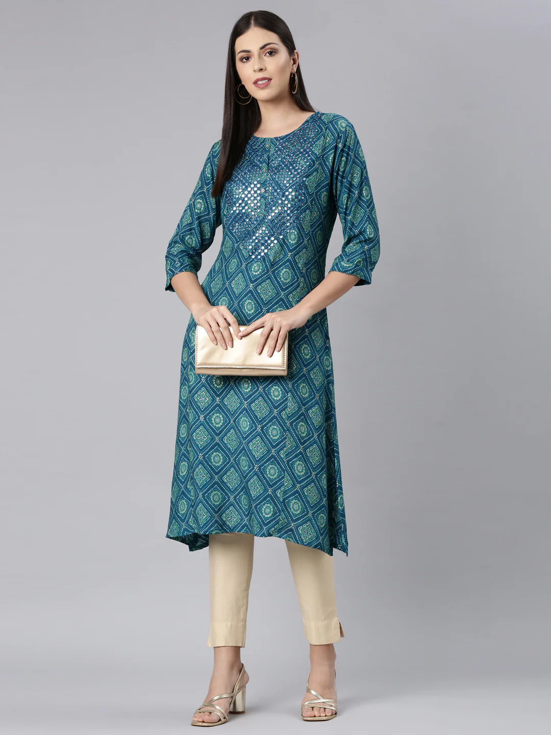 Neerus Blue Straight Casual Bandhani Straight Kurta - Image 6