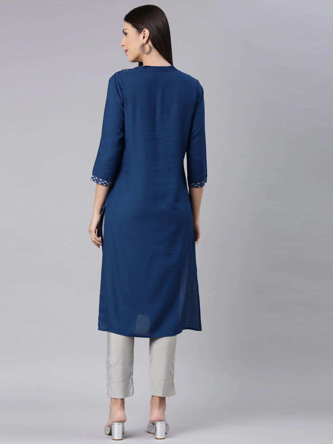 Neerus Blue Straight Casual Chevron Straight Kurta - Image 4