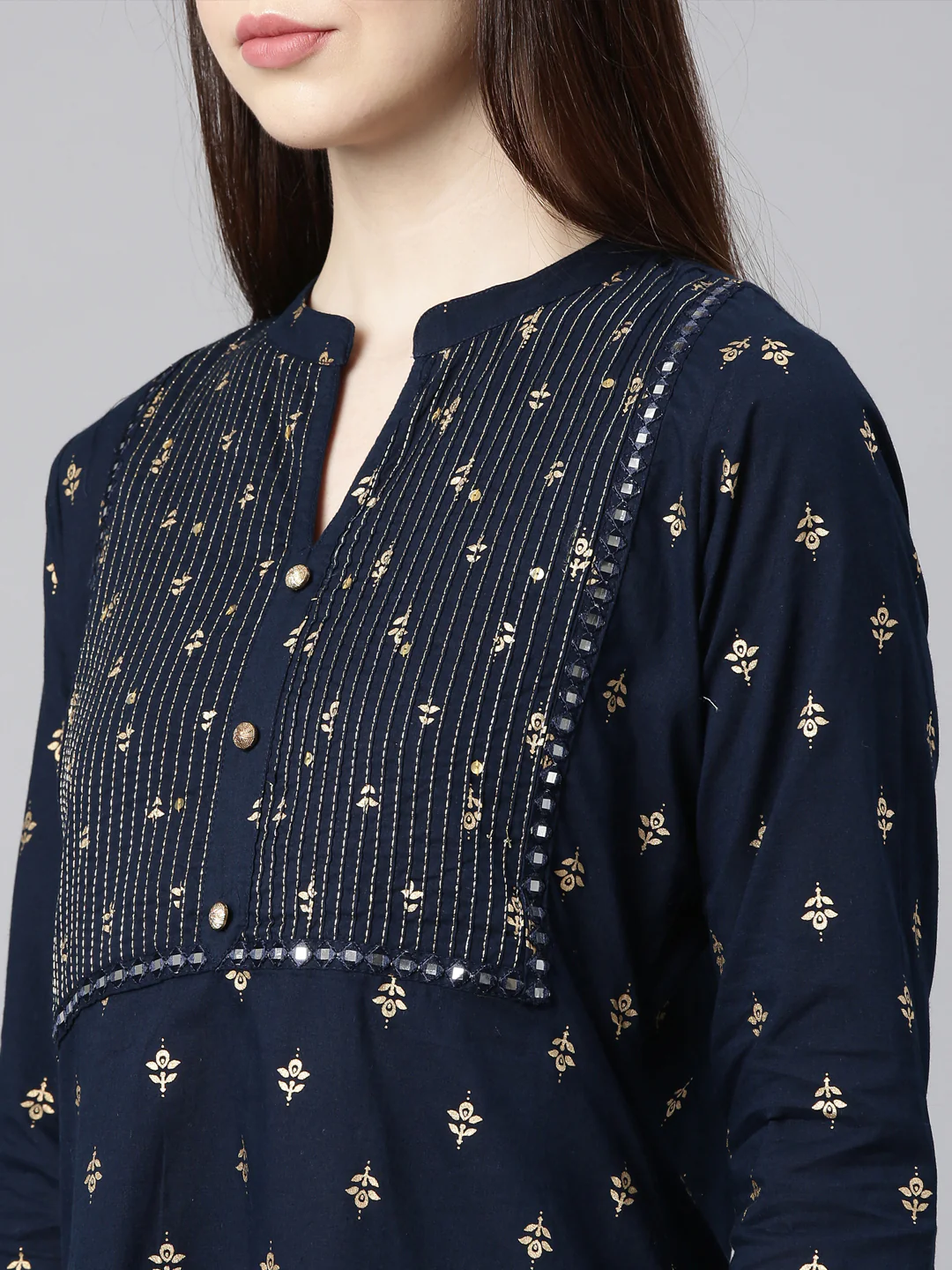 Neerus Blue Straight Casual Embellished Straight Kurta - Image 5