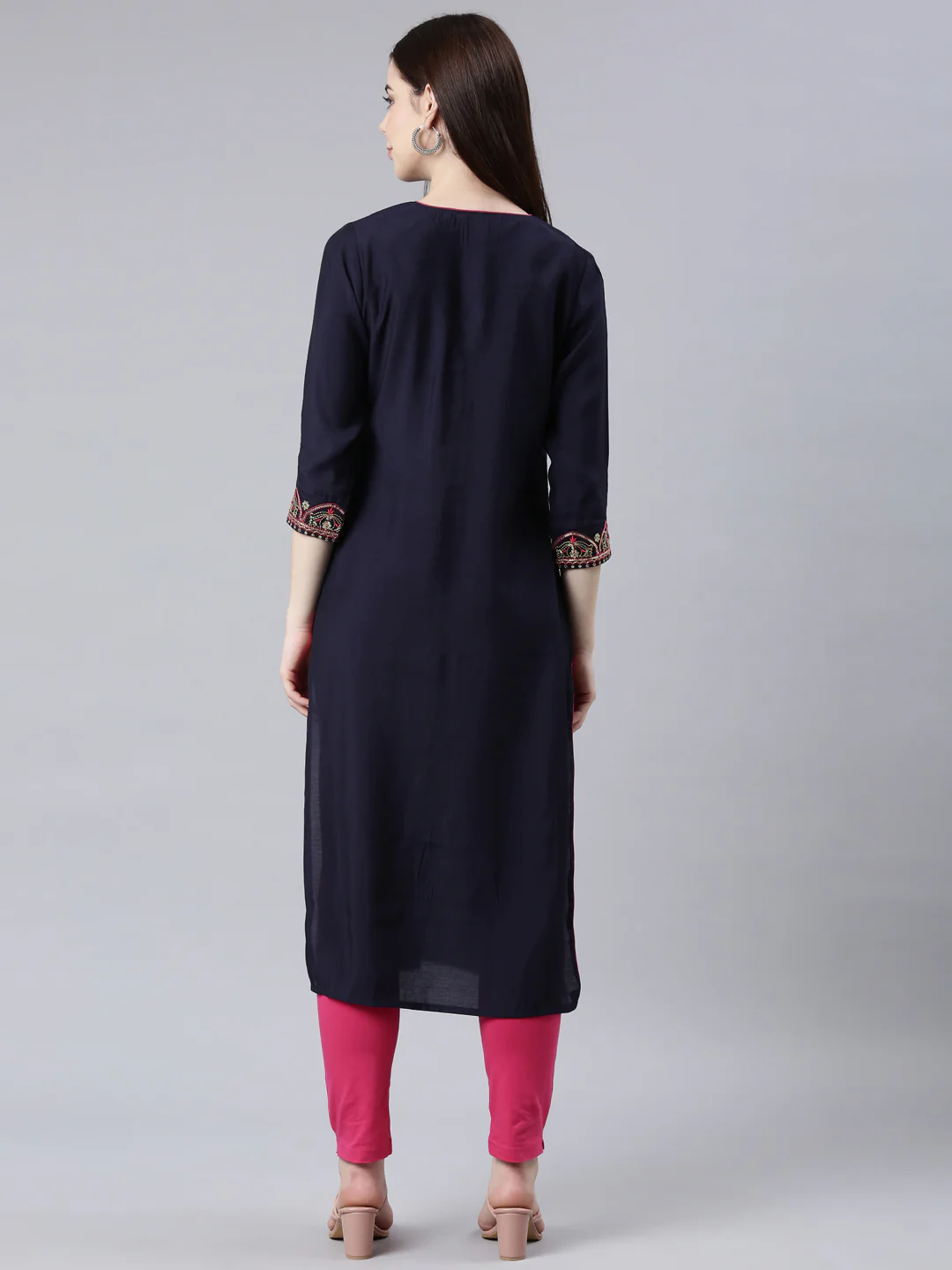 Neerus Blue Straight Casual Embellished Straight Kurta - Image 3