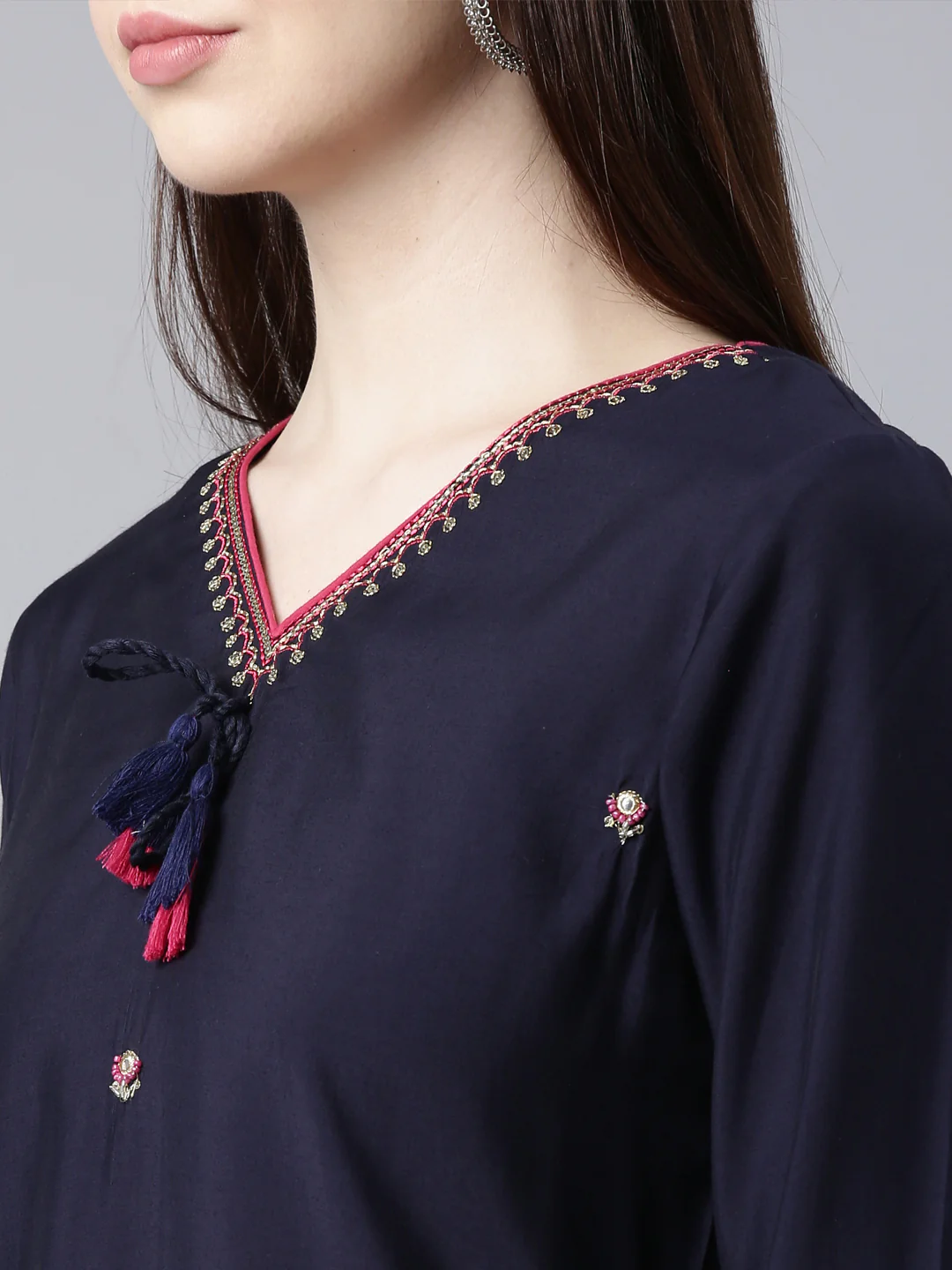 Neerus Blue Straight Casual Embellished Straight Kurta - Image 4