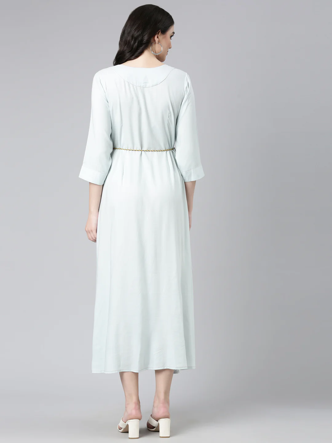 Neerus Blue Straight Casual Embroidered Gown - Image 3