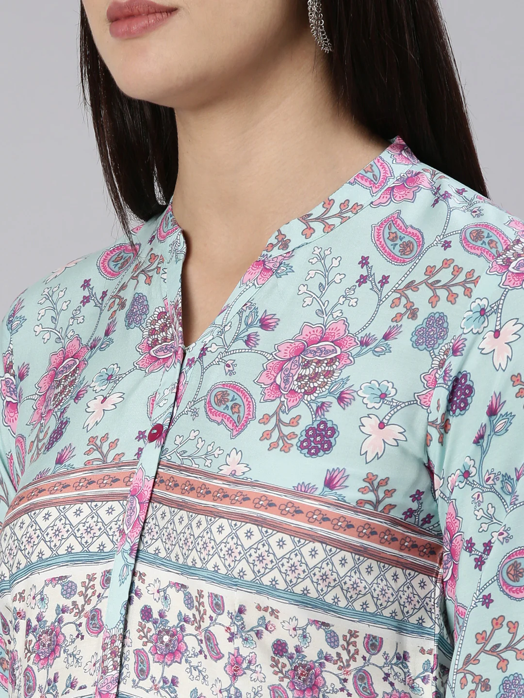 Neerus Blue Straight Casual Floral Dress - Image 4