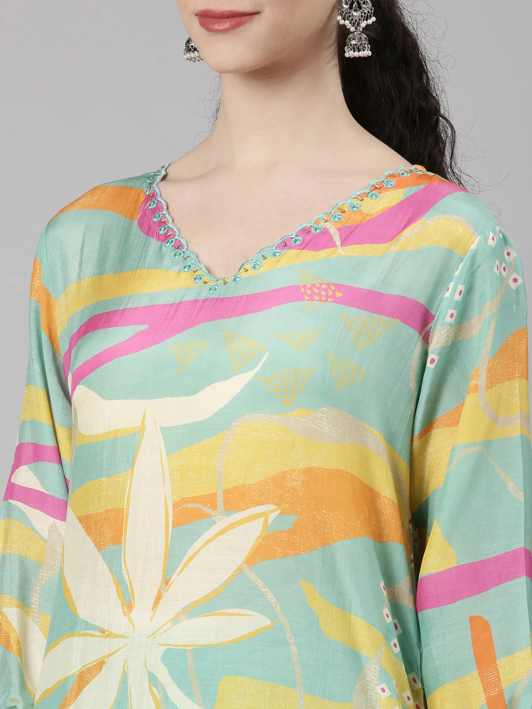 Neerus Blue Straight Casual Floral Kurta and Trouser - Image 5