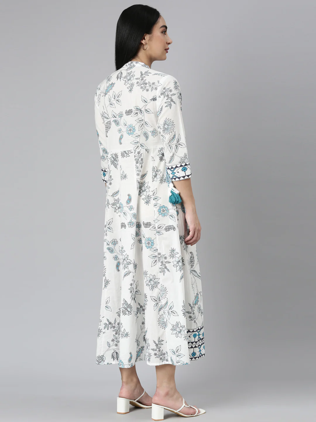 Neerus Blue Straight Casual Floral Maxi Dresses - Image 3