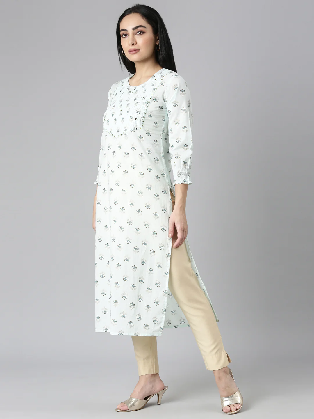 Neerus Blue Straight Casual Floral Straight Kurta - Image 2