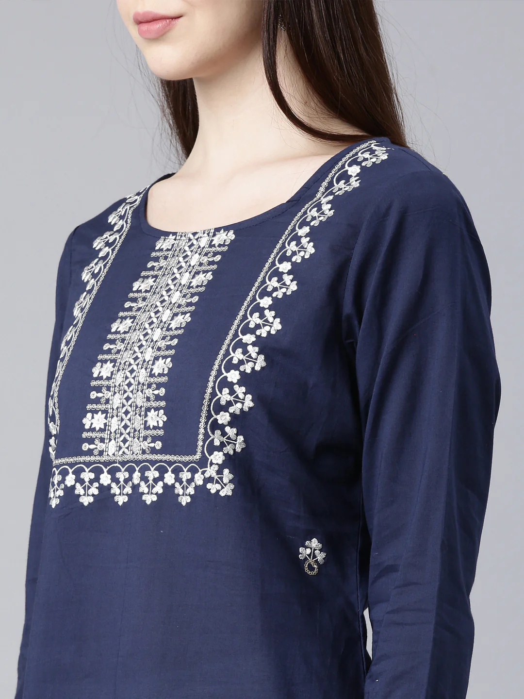 Neerus Blue Straight Casual Floral Straight Kurta - Image 5