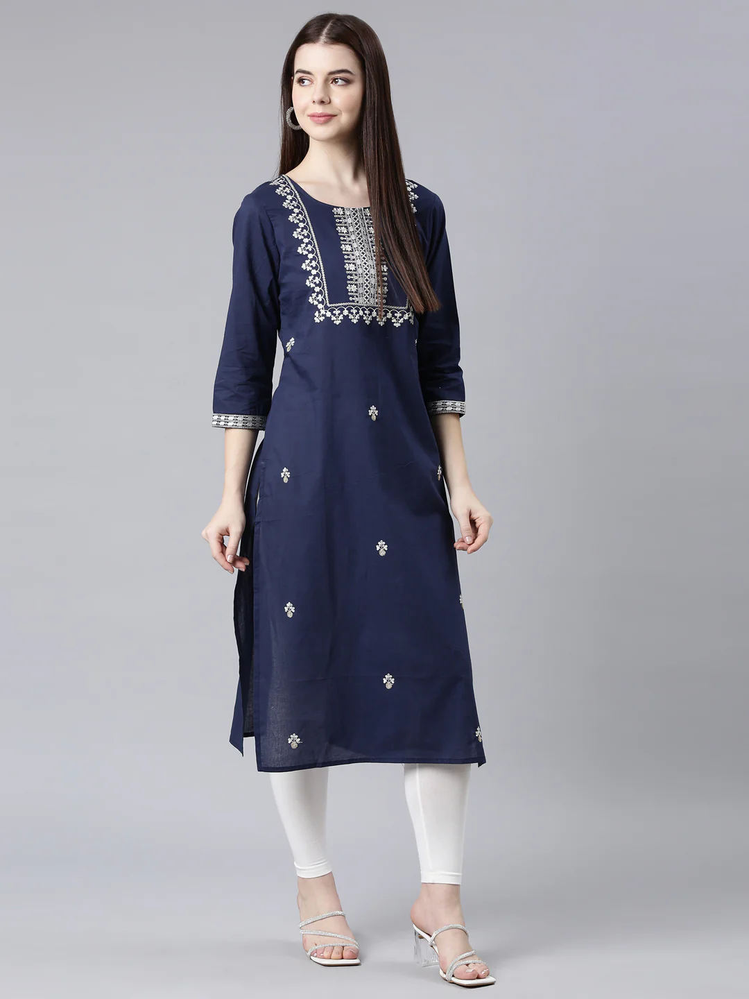 Neerus Blue Straight Casual Floral Straight Kurta - Image 8