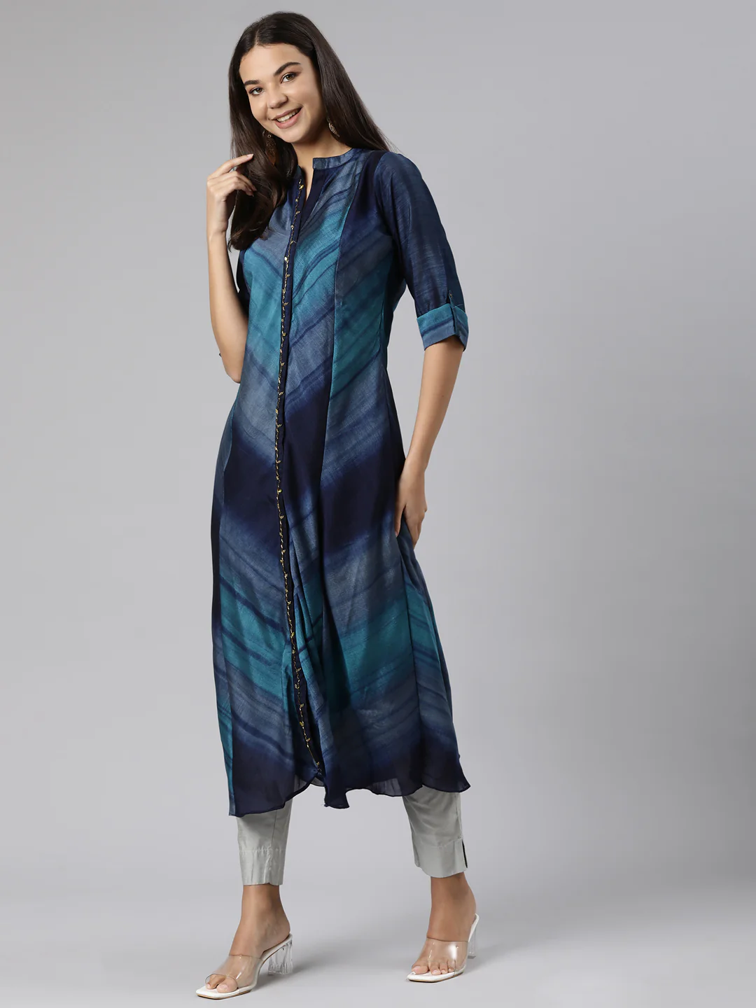 Neerus Blue Straight Casual Graphic Dresses - Image 5