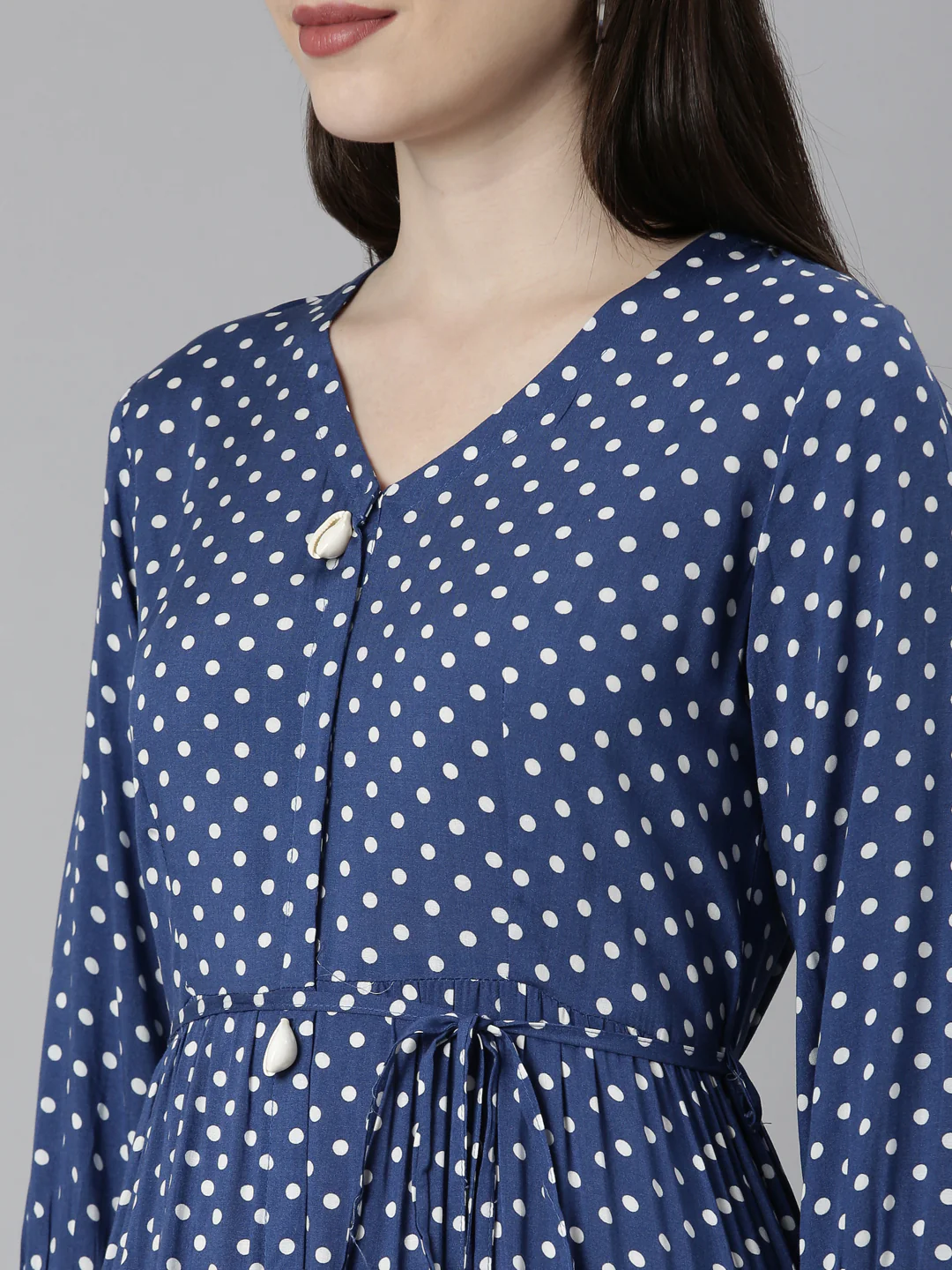 Neerus Blue Straight Casual Polka Dots Dresses - Image 6