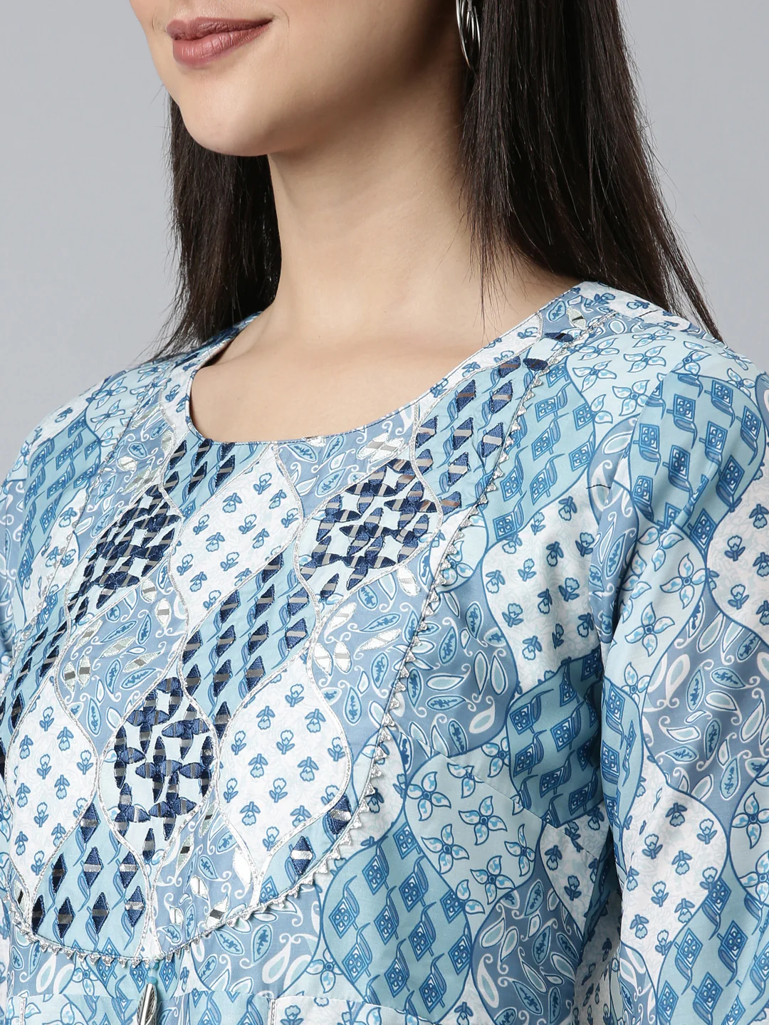 Neerus Blue Straight Casual Printed Dress - Image 4